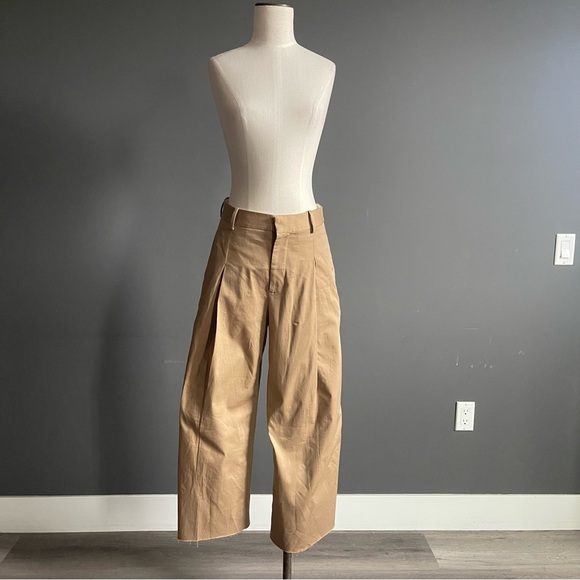 Frame Tan Pleated Wide Leg Trousers Minimal Tailored Quiet Luxury Chic Preppy